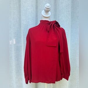 Vintage Ann Taylor red silk side buttons neck bow blouse